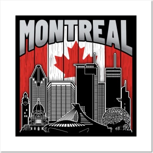 Montreal Canada Skyline Vintage Canadian Flag Posters and Art